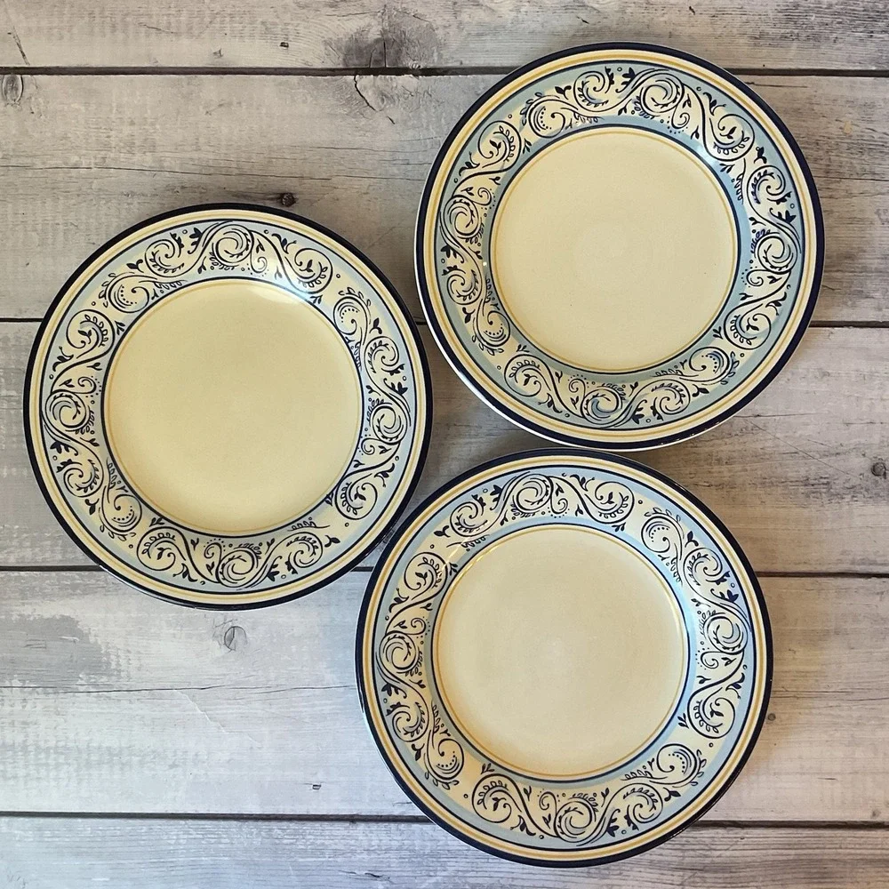 Better Homes And Gardens Renes Salad Dessert Plates Blue Scrolls Set Of 3 Lot #1